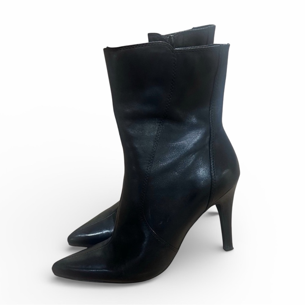 Nine West Black Leather Pointed Toe Ankle Boots Stiletto Heel Women’s 10.5